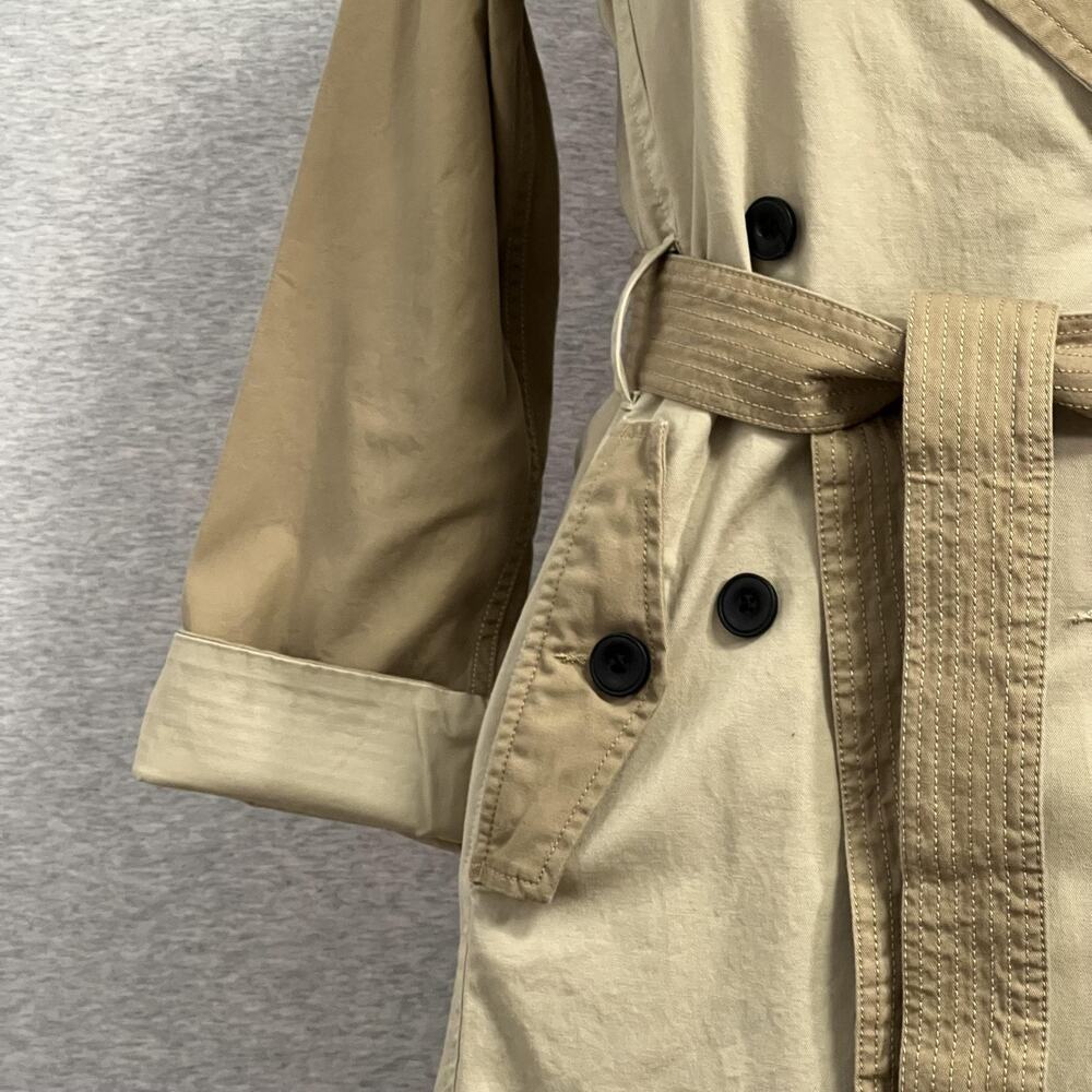 Free Assembly Trench Coat Womens XS Khaki Colorblock Double Breasted Belted - Picture 12 of 15